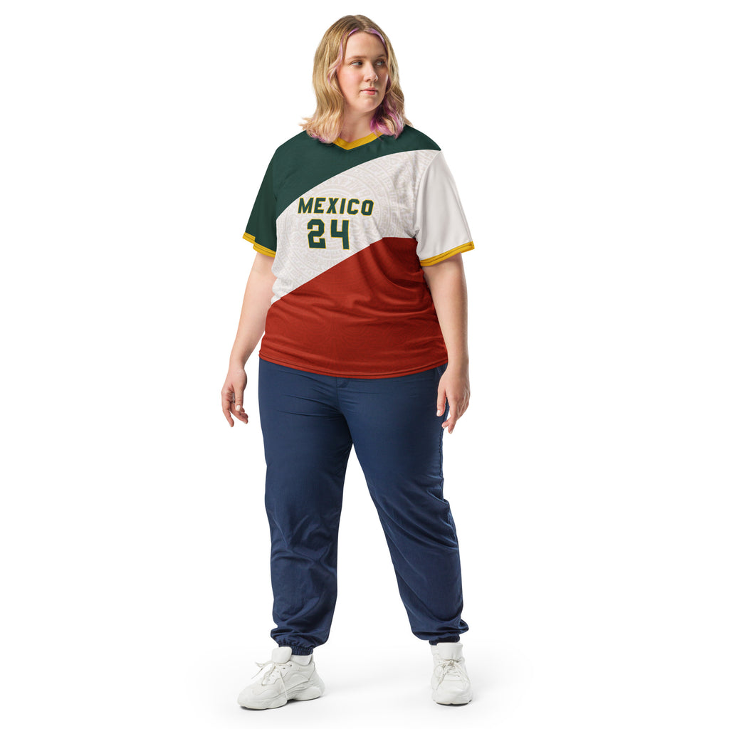 all-over-print-recycled-unisex-sports-jersey-Mexico-tricolor-edition-soccer-jersey-_24-navy-base-with-red-and-white-diagonal-strike-premium-national-team-jersey_female-model-front-view