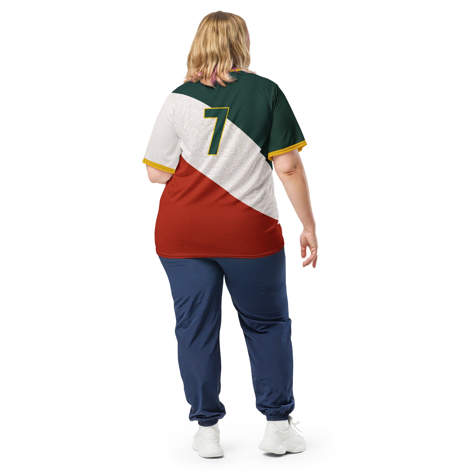 all-over-print-recycled-unisex-sports-jersey-Mexico-tricolor-edition-soccer-jersey-_7-navy-base-with-red-and-white-diagonal-strike-premium-national-team-jersey_female-model-back-view