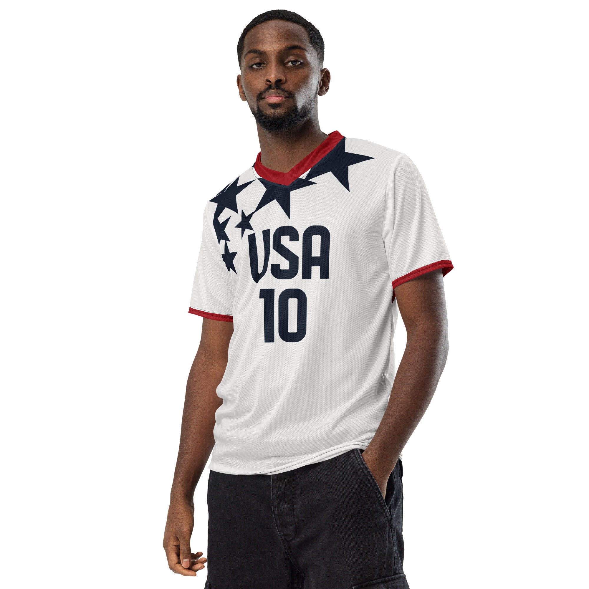 all-over-print-recycled-unisex-sports-jersey-USA-star-edition-soccer-jersey-_10-navy-base-with-red-and-white-diagonal-strike-premium-national-team-fanwear-male-front-male-model-view