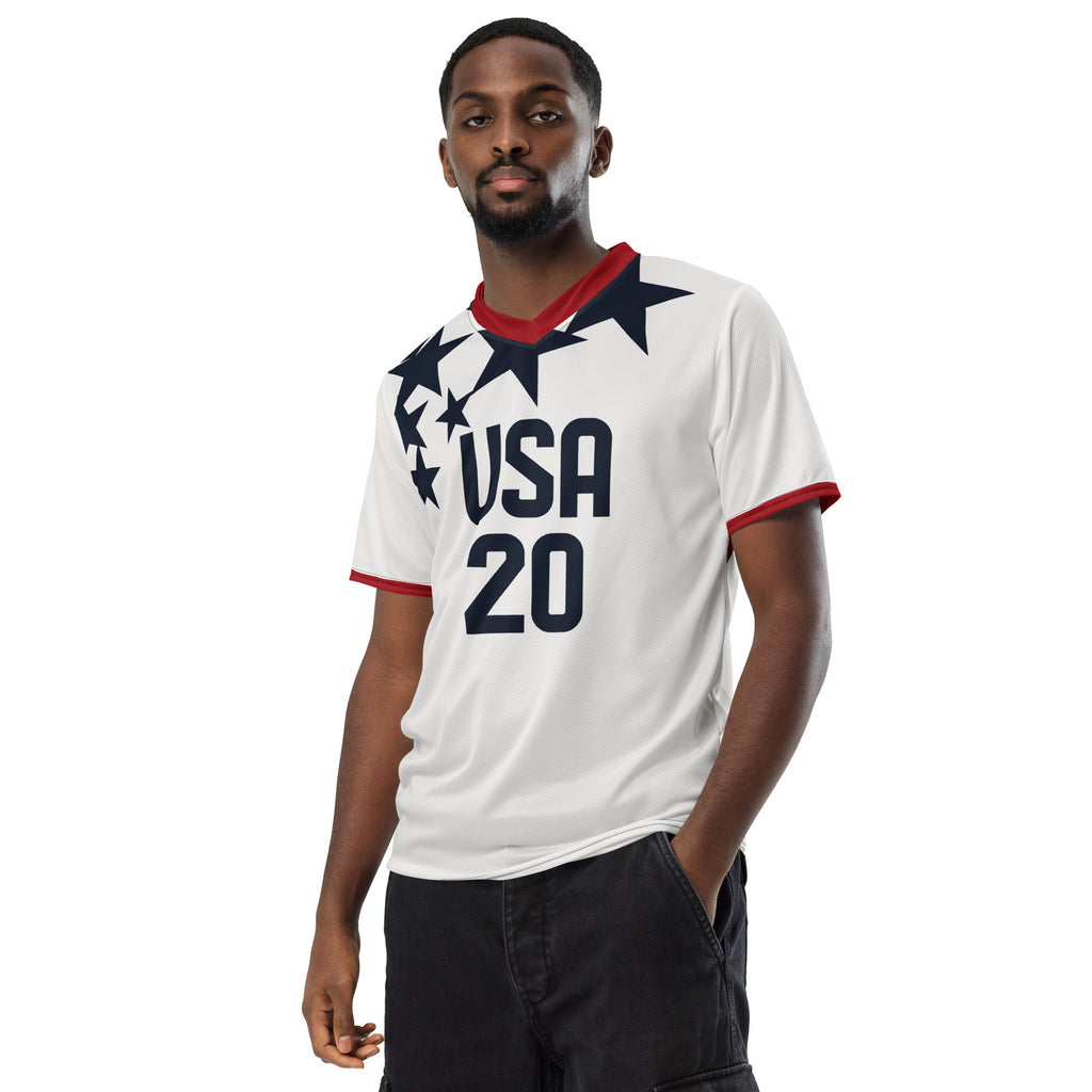all-over-print-recycled-unisex-sports-jersey-USA-star-edition-soccer-jersey-_20-navy-base-with-red-and-white-diagonal-strike-premium-national-team-fanwear-male-front-male-model-view