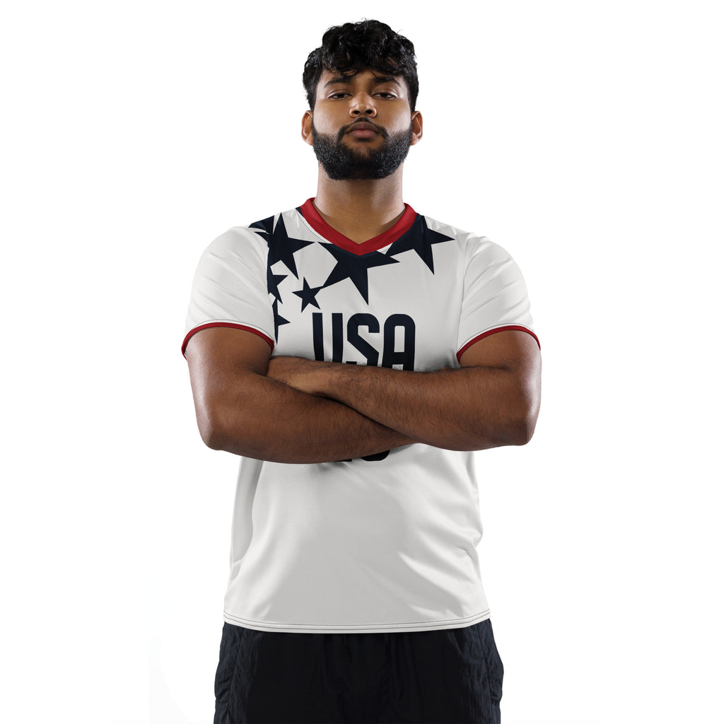 all-over-print-recycled-unisex-sports-jersey-USA-star-edition-soccer-jersey-_20-navy-base-with-red-and-white-diagonal-strike-premium-national-team-fanwear-male-model-front-view