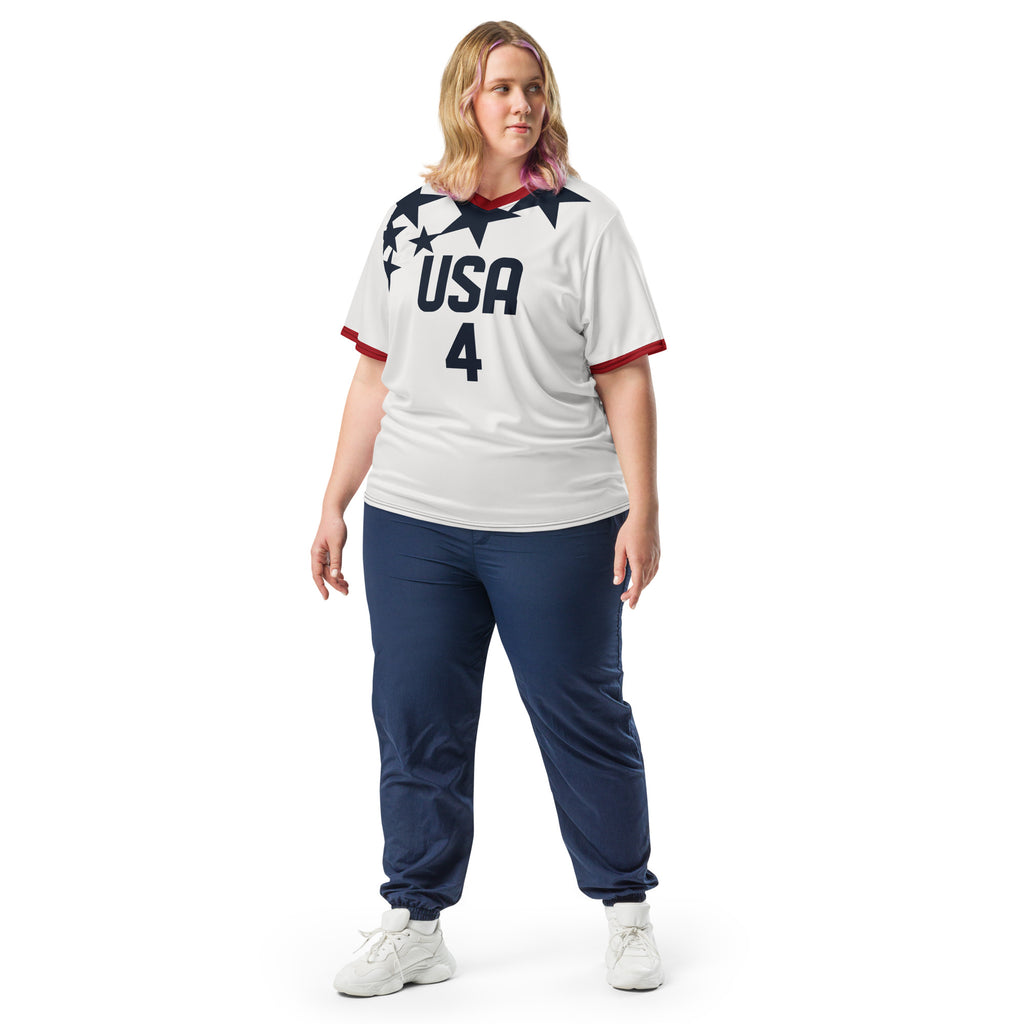 all-over-print-recycled-unisex-sports-jersey-USA-star-edition-soccer-jersey-_4-navy-base-with-red-and-white-diagonal-strike-premium-national-team-jersey_female-model-front-view