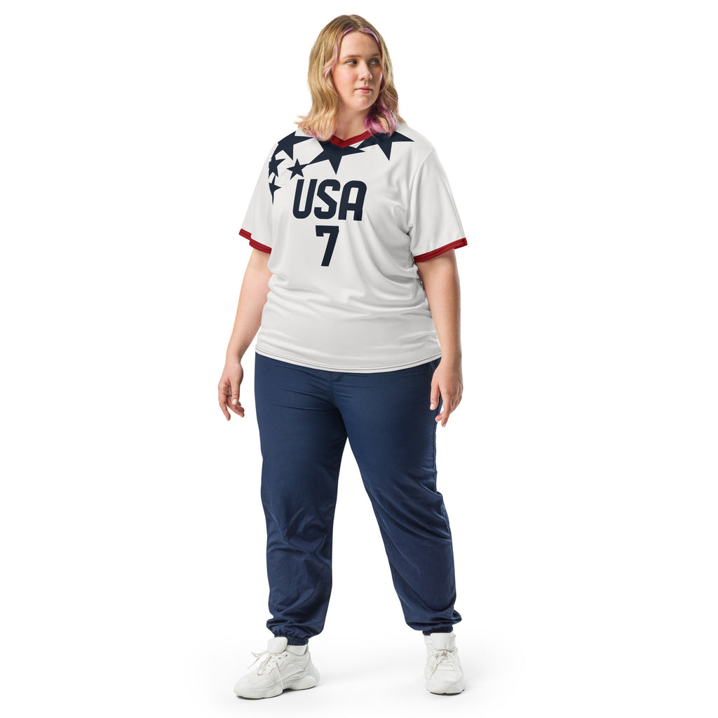 all-over-print-recycled-unisex-sports-jersey-USA-star-edition-soccer-jersey-_7-navy-base-with-red-and-white-diagonal-strike-premium-national-team-jersey_female-model-front-view