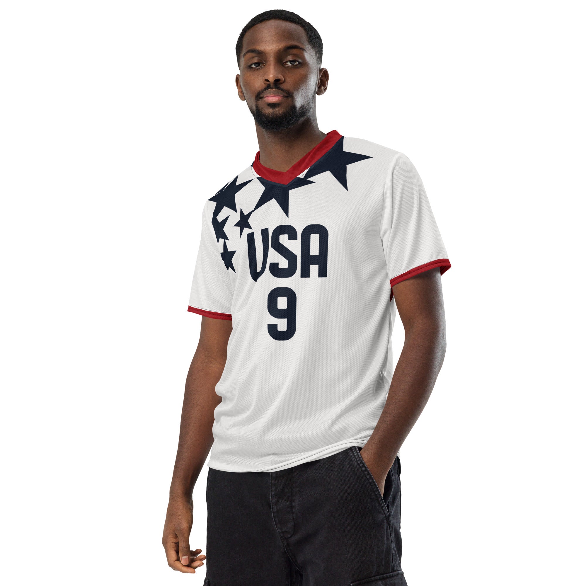 all-over-print-recycled-unisex-sports-jersey-USA-star-edition-soccer-jersey-_9-navy-base-with-red-and-white-diagonal-strike-premium-national-team-fanwear-male-front-male-model-view