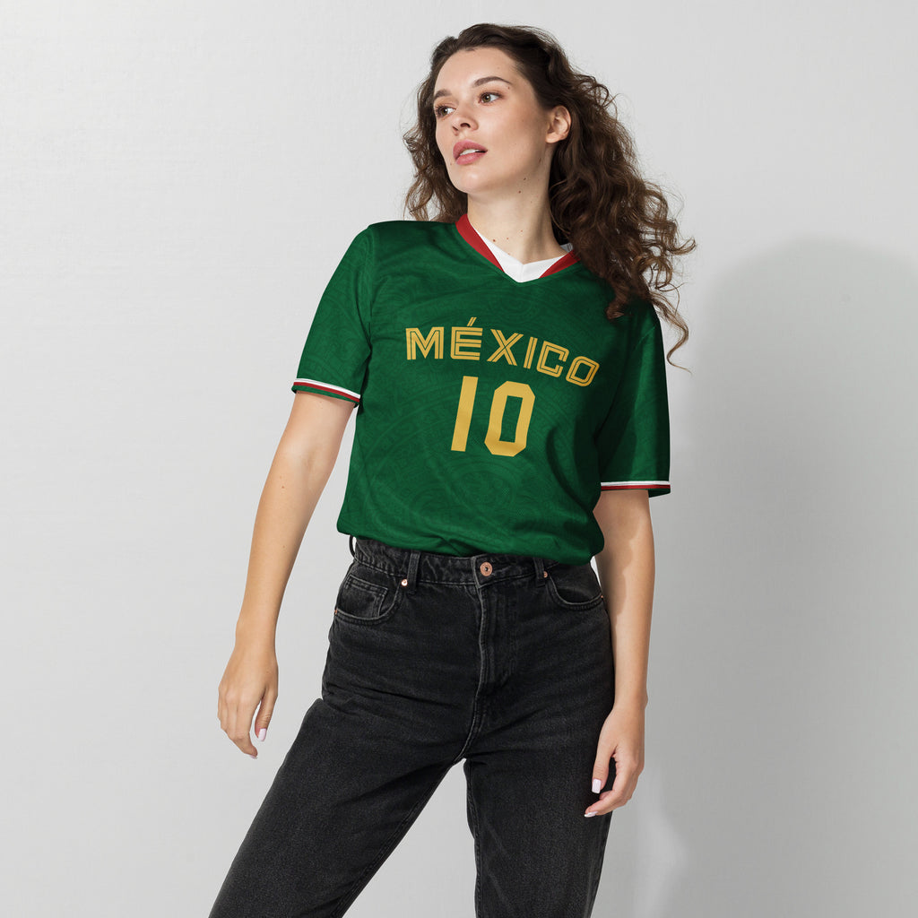 all-over-print-recycled-unisex-sports-jersey-_10-Mexico-Heritage-Verde-edition-soccer-jersey-_-navy-base-with-red-and-white-diagonal-strike-premium-national-team-fanwear-female-model-front-view