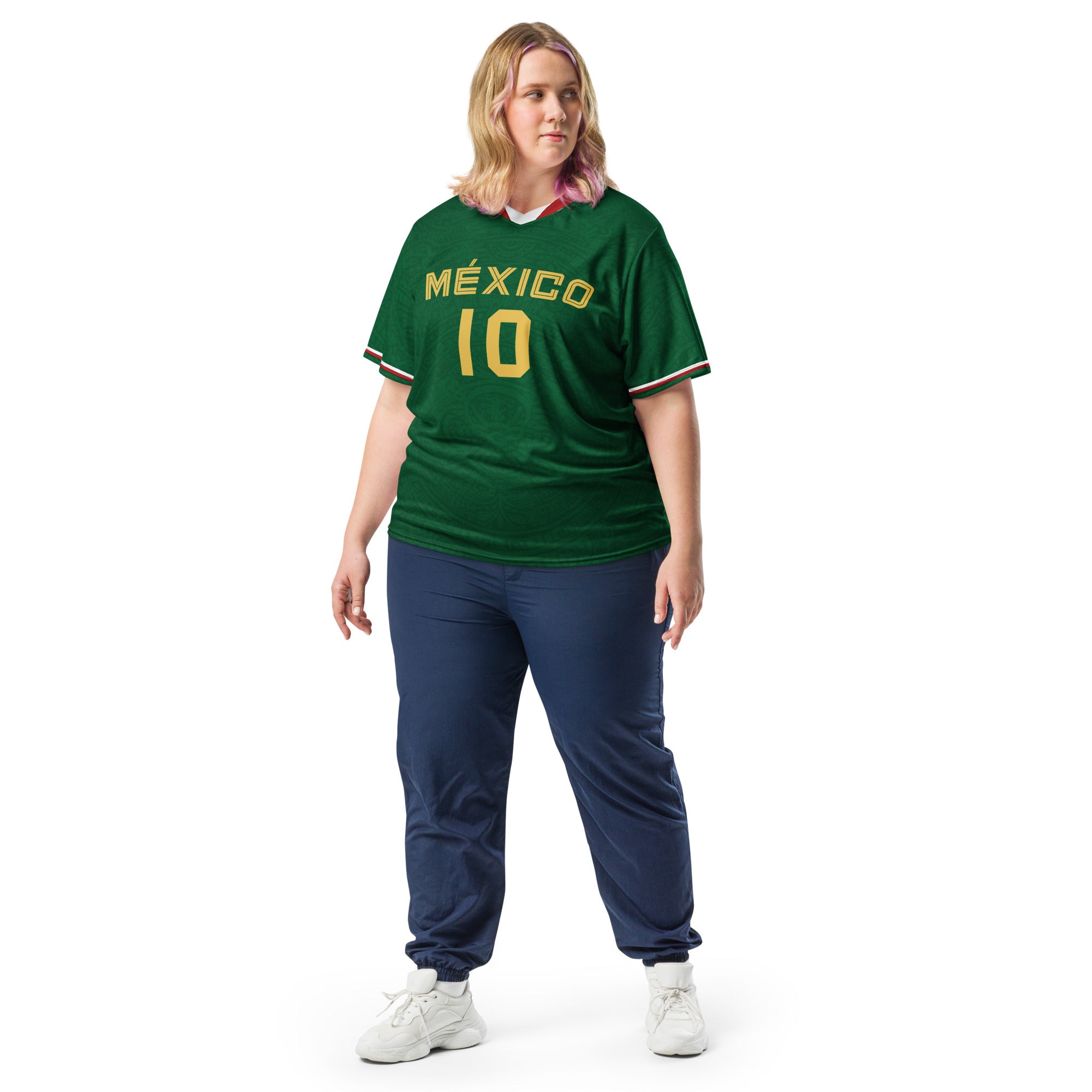 all-over-print-recycled-unisex-sports-jersey-_10-Mexico-Heritage-Verde-edition-soccer-jersey-_-navy-base-with-red-and-white-diagonal-strike-premium-national-team-jersey_female-model-front-view