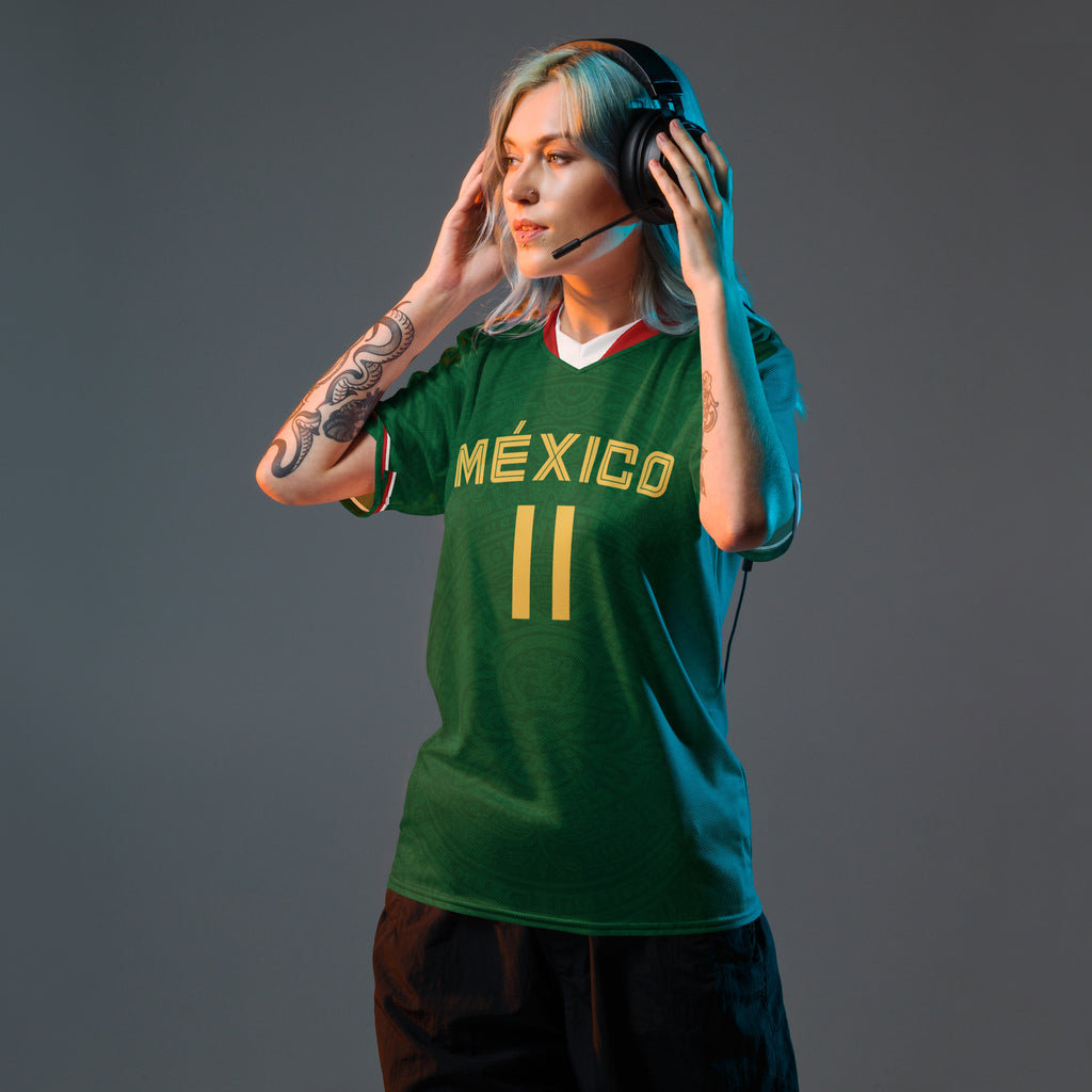 all-over-print-recycled-unisex-sports-jersey-_11-Mexico-Heritage-Verde-edition-soccer-jersey-_-navy-base-with-red-and-white-diagonal-strike-premium-national-team-fanwear-front-female-model-view