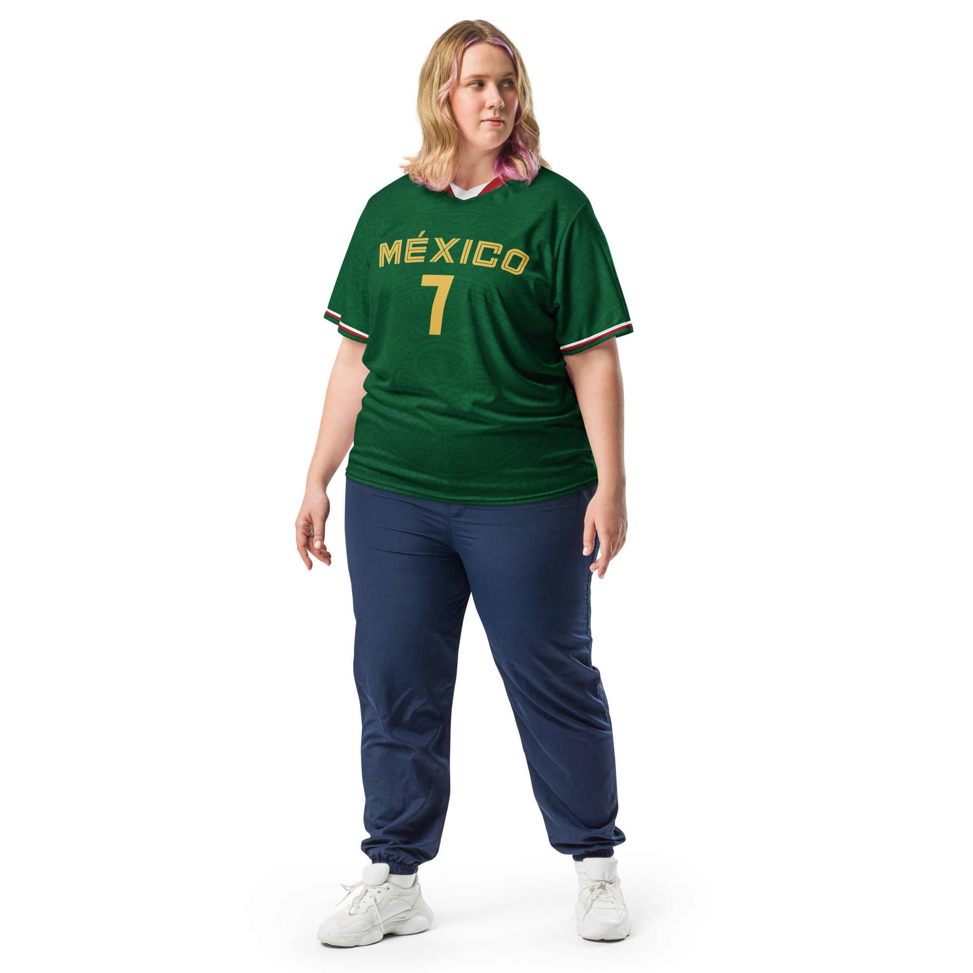all-over-print-recycled-unisex-sports-jersey-_7-Mexico-Heritage-Verde-edition-soccer-jersey-_-navy-base-with-red-and-white-diagonal-strike-premium-national-team-jersey_female-model-front-view