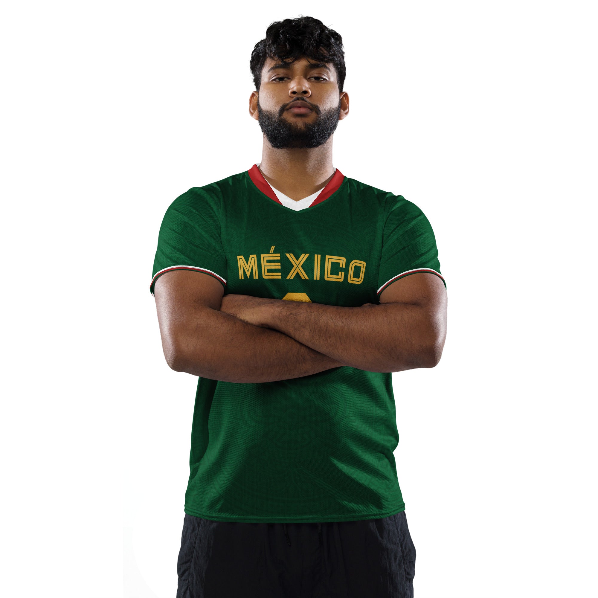 all-over-print-recycled-unisex-sports-jersey-_8-Mexico-Heritage-Verde-edition-soccer-jersey-_-navy-base-with-red-and-white-diagonal-strike-premium-national-team-fanwear-male-model-front-view