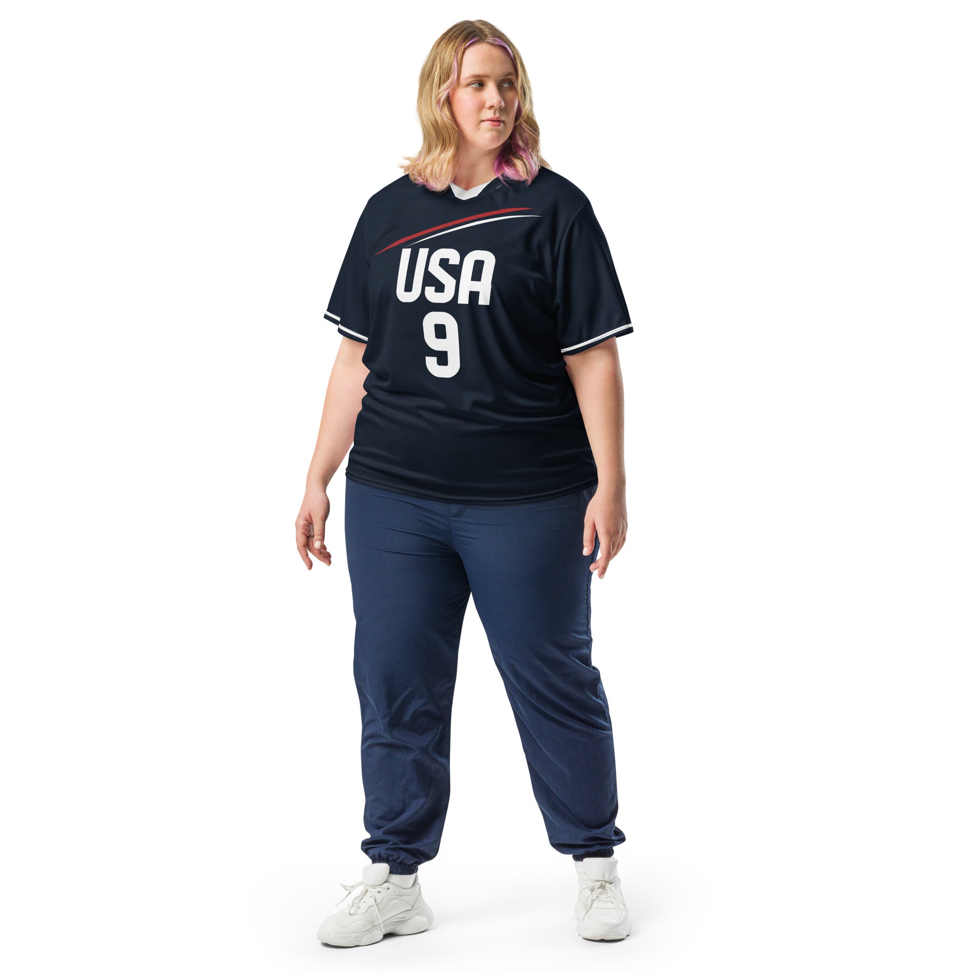 all-over-print-recycled-unisex-sports-jersey-_9-USA-Midnight-Strike-soccer-jersey-navy-base-with-red-and-white-diagonal-strike-premium-national-team-jersey_female-model-front-view