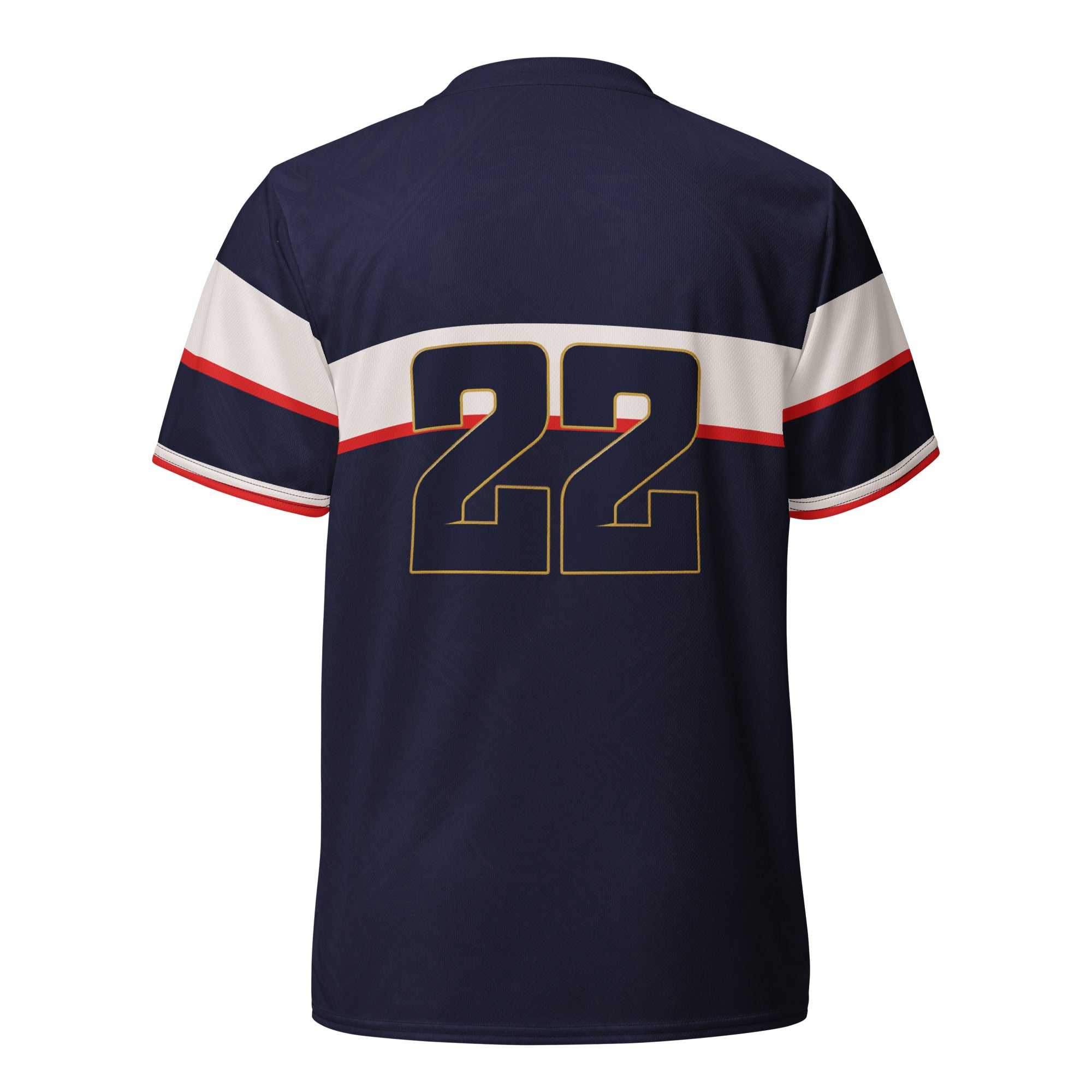 all-over-print-recycled-unisex-sports-jersey-France-Bleu-Majesté-edition-soccer-jersey-royal-blue-base-with-white-chest-band-and-gold-FRANCE-branding-premium-national-team-fanwear-back-view