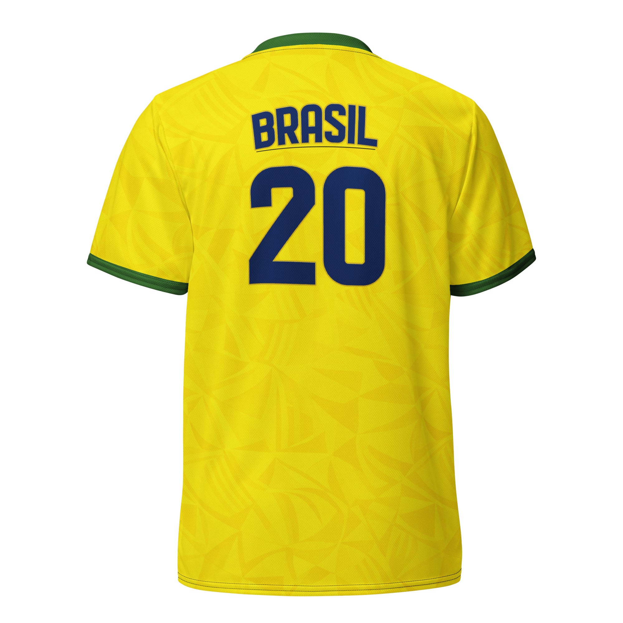 all-over-print-recycled-unisex-sports-jersey-#20- Brazil-Aurora-Amarela-edition-soccer-jersey-vibrant-yellow-with-blue-diagonal-strike-and-geometric-pattern-premium-national-team-fanwear-back-view