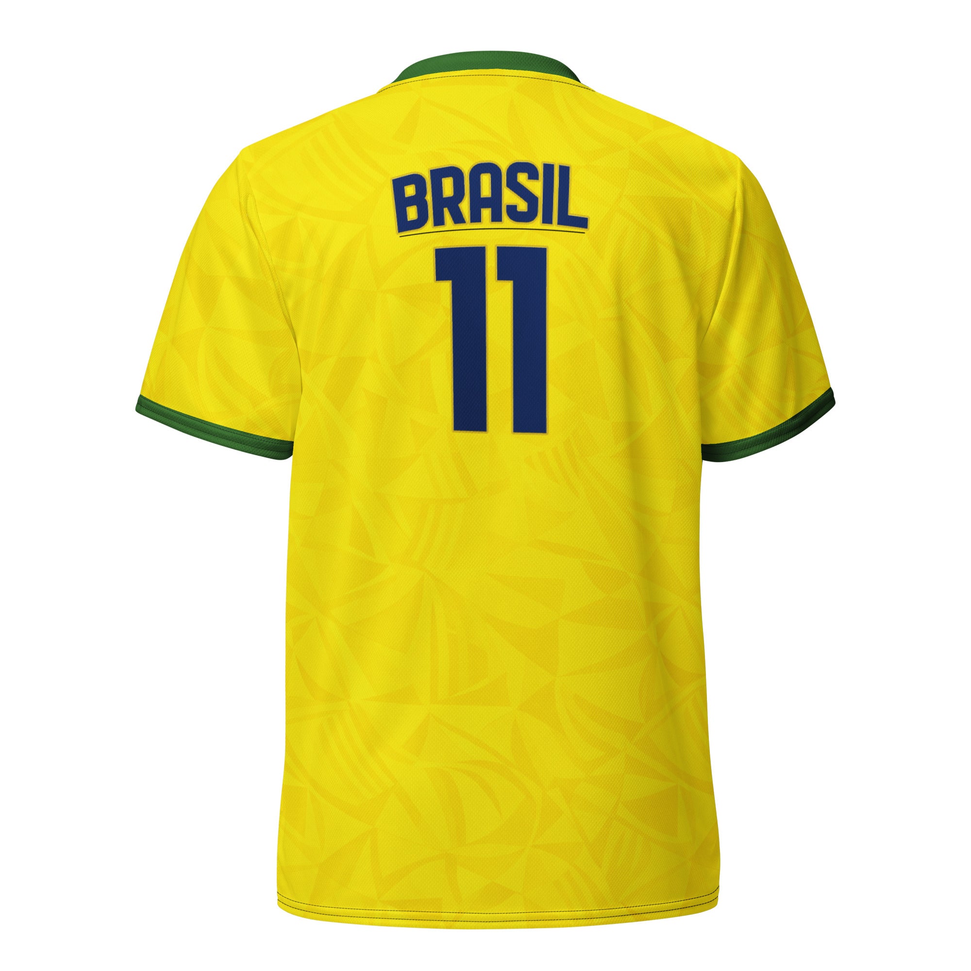 all-over-print-recycled-unisex-sports-jersey-#11- Brazil-Aurora-Amarela-edition-soccer-jersey-vibrant-yellow-with-blue-diagonal-strike-and-geometric-pattern-premium-national-team-fanwear-back-view