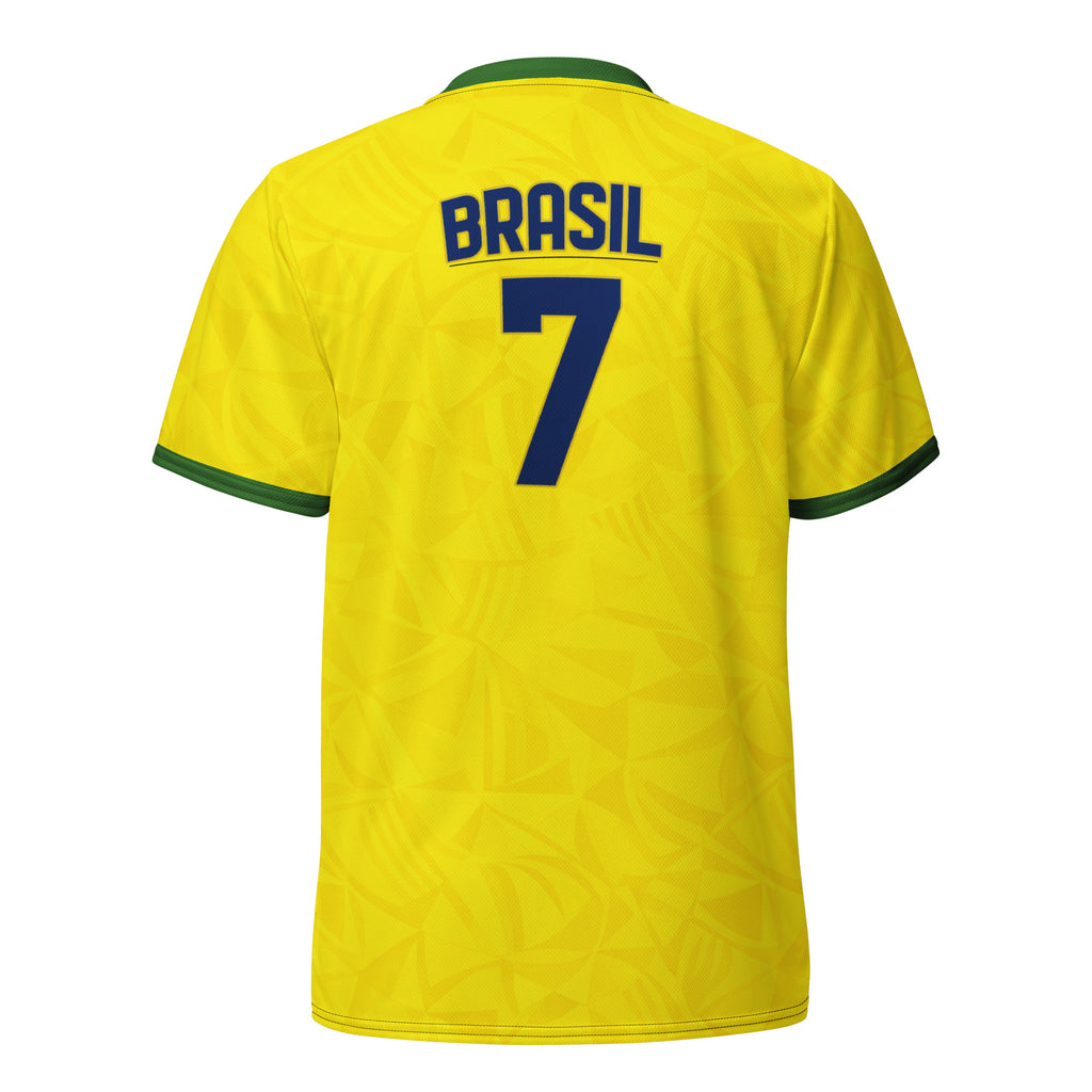 all-over-print-recycled-unisex-sports-jersey-#7-Brazil-Aurora-Amarela-edition-soccer-jersey-vibrant-yellow-with-blue-diagonal-strike-and-geometric-pattern-premium-national-team-fanwear-back-view