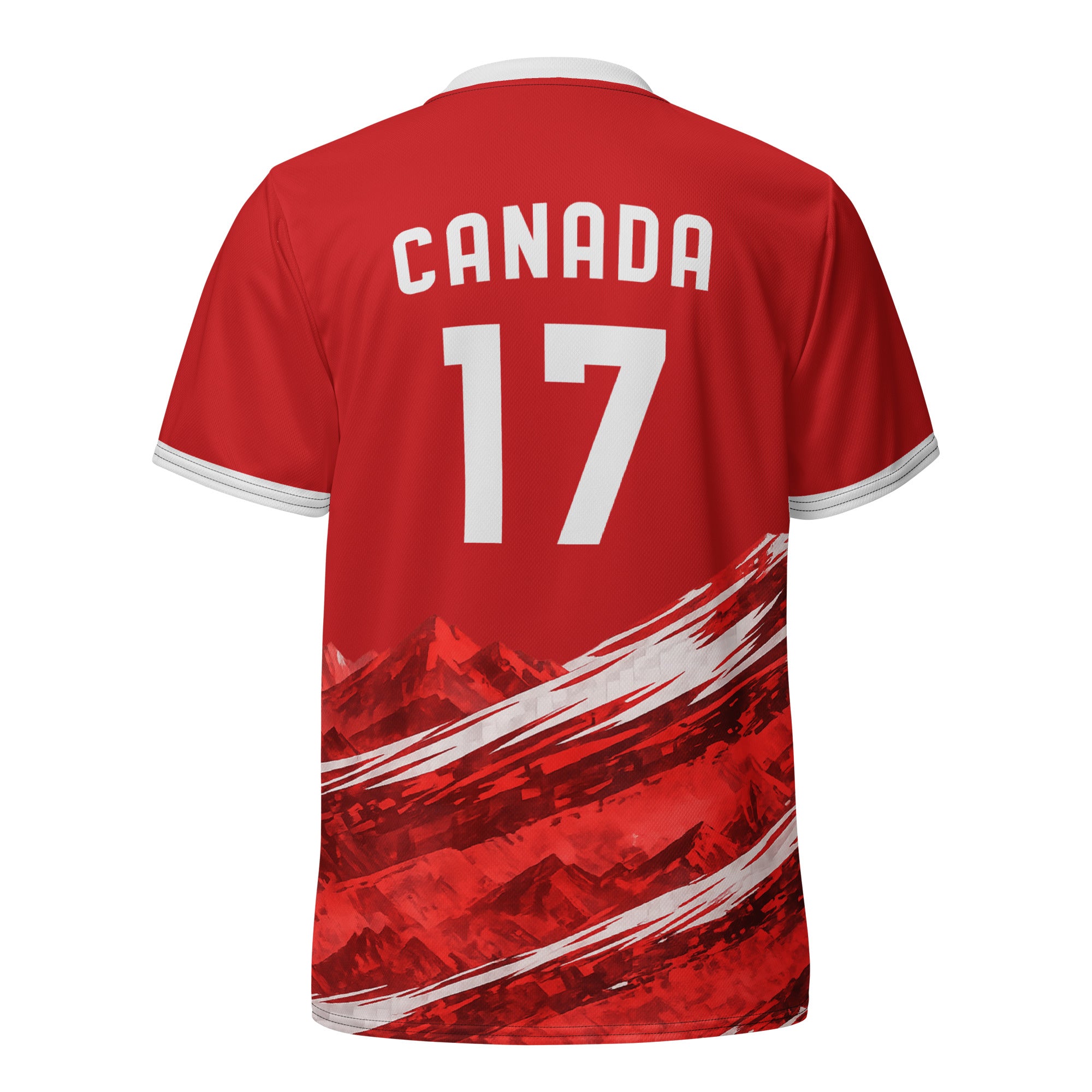 all-over-print-recycled-unisex-sports-jersey-#17-Canada-Northern-Pulse-edition-soccer-jersey-#-red-base-with- with-maple-leaf-and-mountain-graphics-premium-national-team-fanwear-back-view