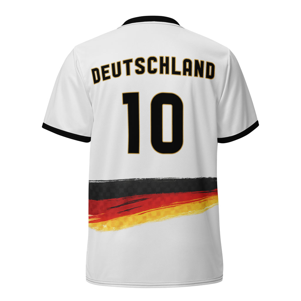 all-over-print-recycled-unisex-sports-jersey-Germany Horizon-edition-soccer-jersey-black-sleeves-with-tricolor-brushstroke-band-and-gold red black-trim-pattern-premium-national-team-fanwear-back-view