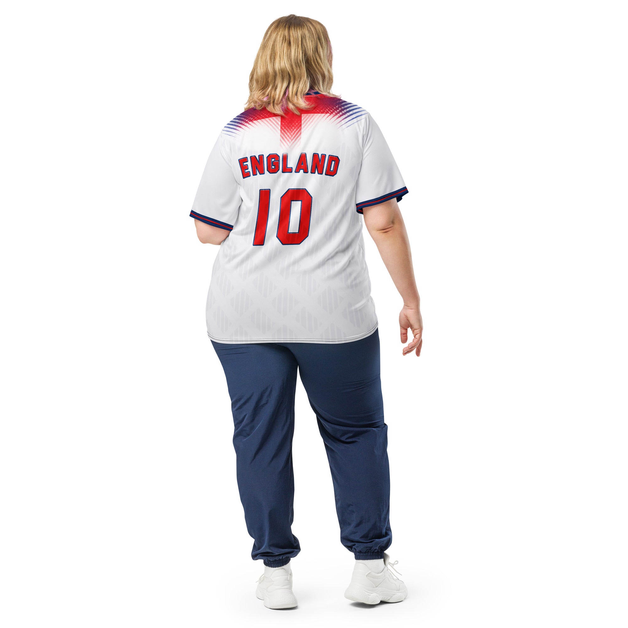 all-over-print-recycled-unisex-sports-jersey-#10-England-Lionheart-edition-soccer-jersey-vibrant-yellow-with-blue-diagonal-strike-and-geometric-pattern-premium-national-team-fanwear-model-back-view2-female-model