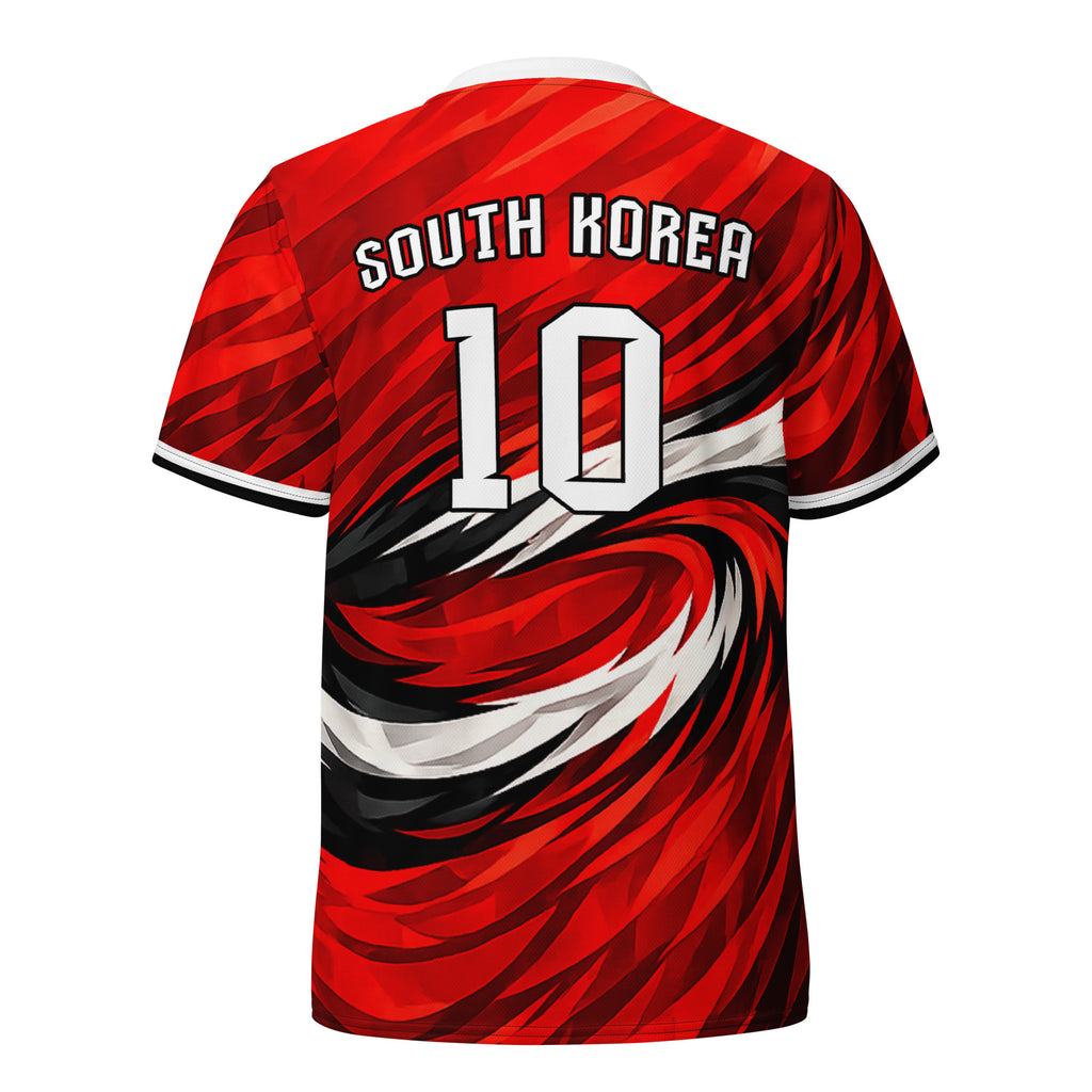all-over-print-recycled-unisex-sports-jersey-South-Korea-Taegeuk-soccer-jersey- crimson-base-with-sweeping-red black white-wave-design-premium-national-team-fanwear-back-view