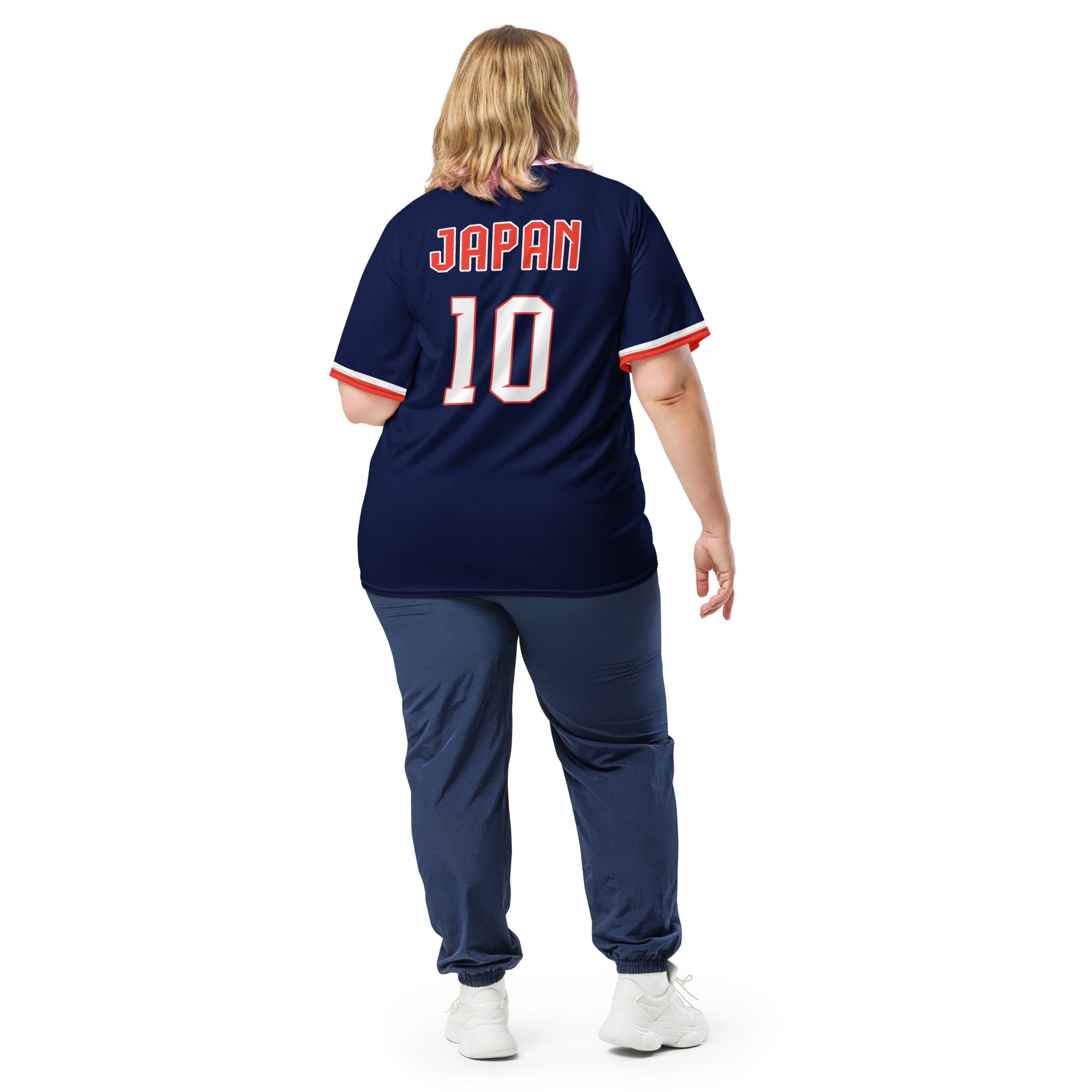 all-over-print-recycled-unisex-sports-jersey-Japan-Prime-edition-soccer-jersey-modern-minimalist-design-inspired-by-Japanese-aesthetics-premium-national-team-fanwear-model-back-view2-female-model