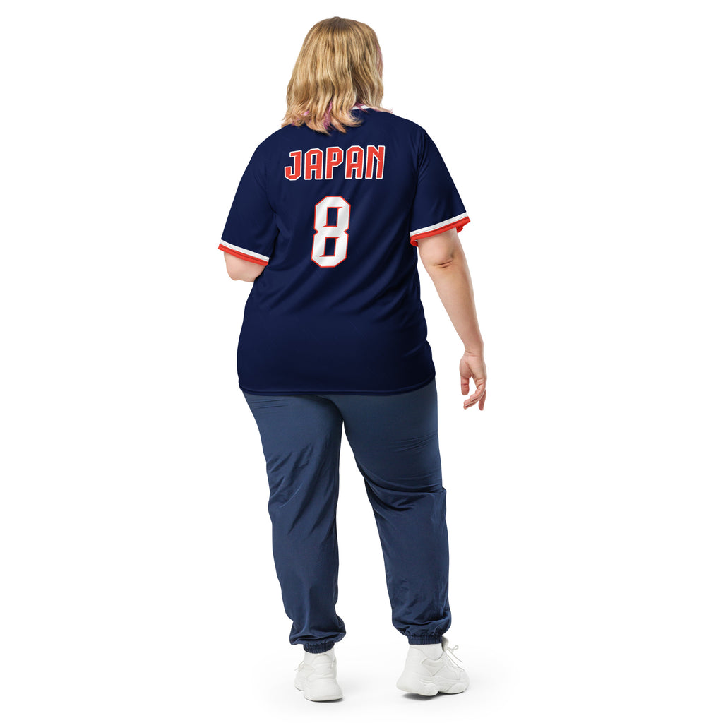 all-over-print-recycled-unisex-sports-jersey-Japan-Prime-edition-soccer-jersey-modern-minimalist-design-inspired-by-Japanese-aesthetics-premium-national-team-fanwear-model-back-view2-female-model