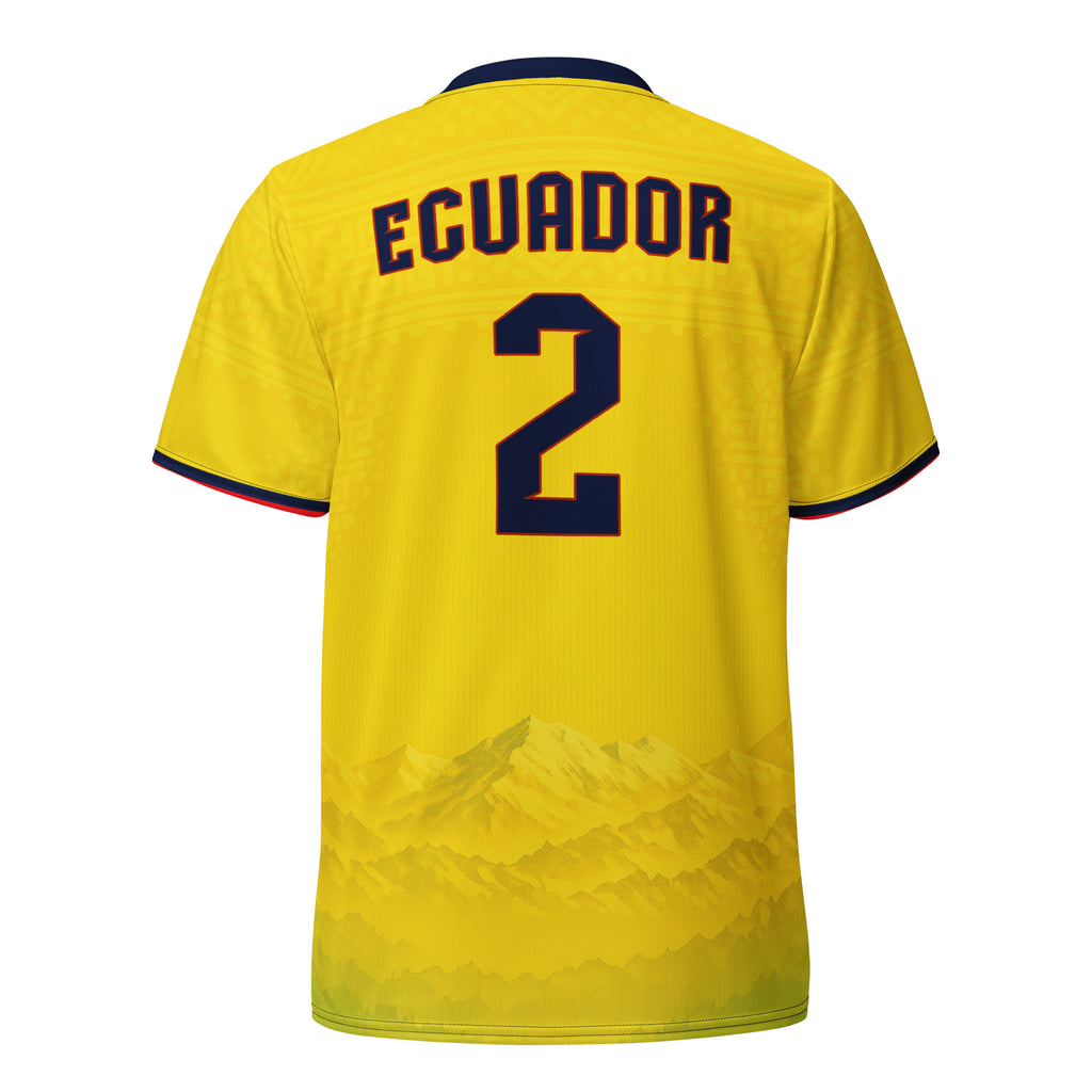 all-over-print-recycled-unisex-sports-jersey-Ecuador-Condor-soccer-jersey-yellow-base-with-mountain-silhouette-and-navy red-accents-premium-national-team-fanwear-back-view