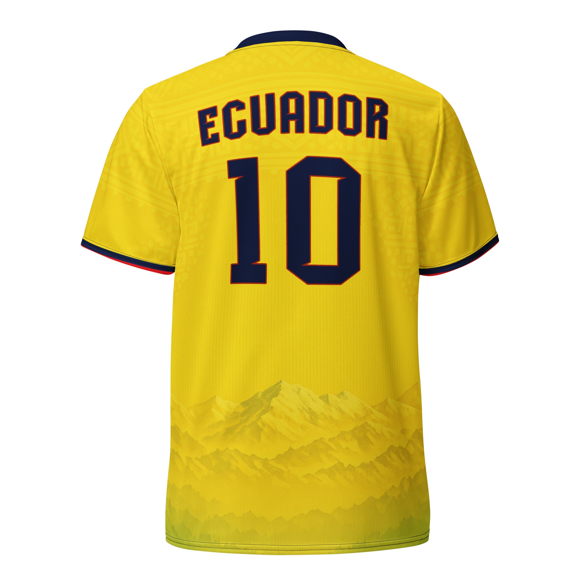 all-over-print-recycled-unisex-sports-jersey-Ecuador-Condor-soccer-jersey-yellow-base-with-mountain-silhouette-and-navy red-accents-premium-national-team-fanwear-back-view