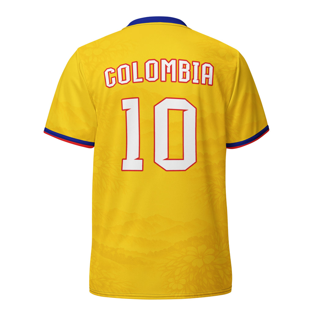 all-over-print-recycled-unisex-sports-jersey-Colombia-Pasión-Cafetera-soccer-jersey-golden-base-with-tricolor-sash-and-coffee leaf-motifs-premium-national-team-fanwear-back-view