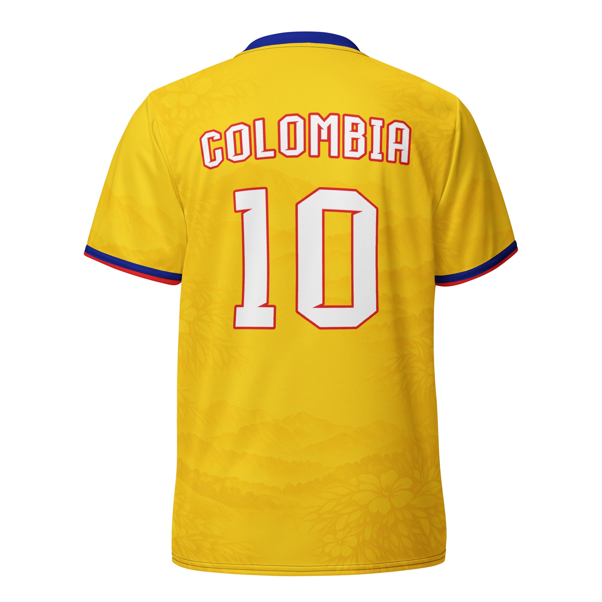 all-over-print-recycled-unisex-sports-jersey-Colombia-Pasión-Cafetera-soccer-jersey-golden-base-with-tricolor-sash-and-coffee leaf-motifs-premium-national-team-fanwear-back-view