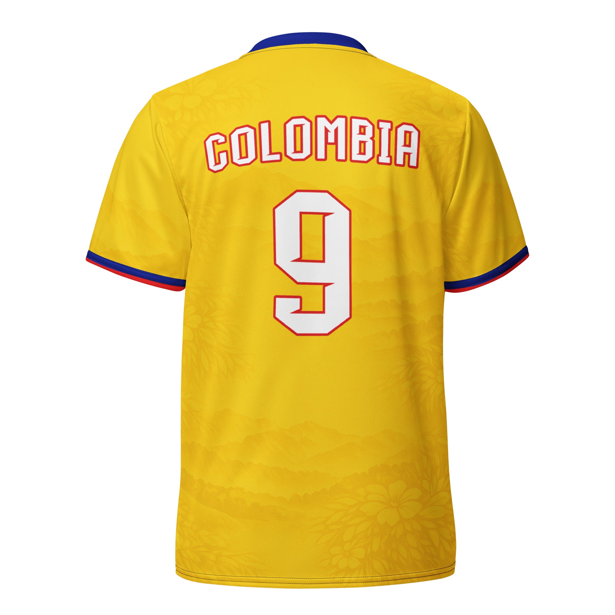 all-over-print-recycled-unisex-sports-jersey-Colombia-Pasión-Cafetera-soccer-jersey-golden-base-with-tricolor-sash-and-coffee leaf-motifs-premium-national-team-fanwear-back-view