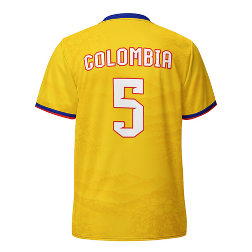 all-over-print-recycled-unisex-sports-jersey-Colombia-Pasión-Cafetera-soccer-jersey-golden-base-with-tricolor-sash-and-coffee leaf-motifs-premium-national-team-fanwear-back-view