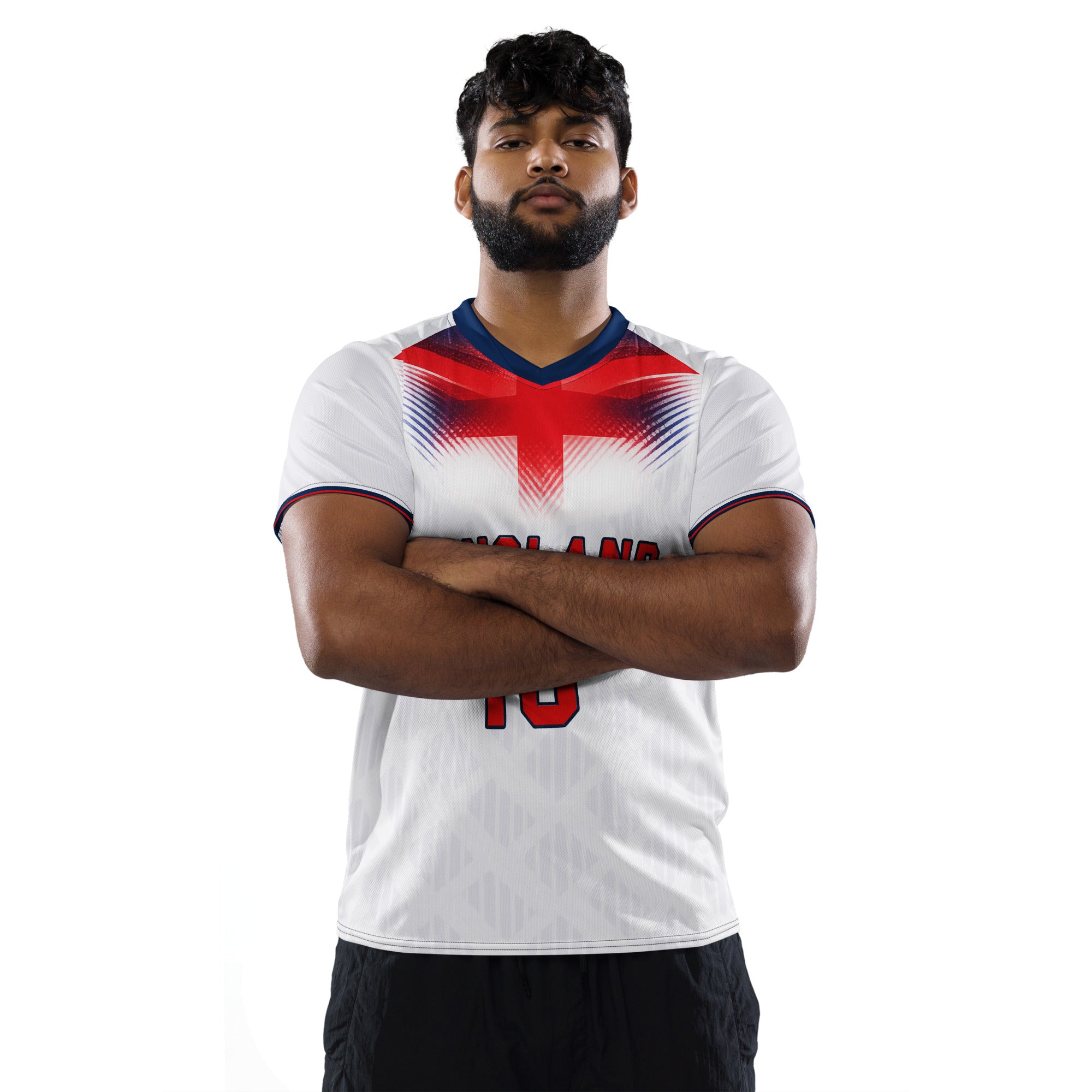 all-over-print-recycled-unisex-sports-jersey-#10-England-Lionheart-edition-soccer-jersey-vibrant-yellow-with-blue-diagonal-strike-and-geometric-pattern-premium-national-team-fanwear-male-model-front-view