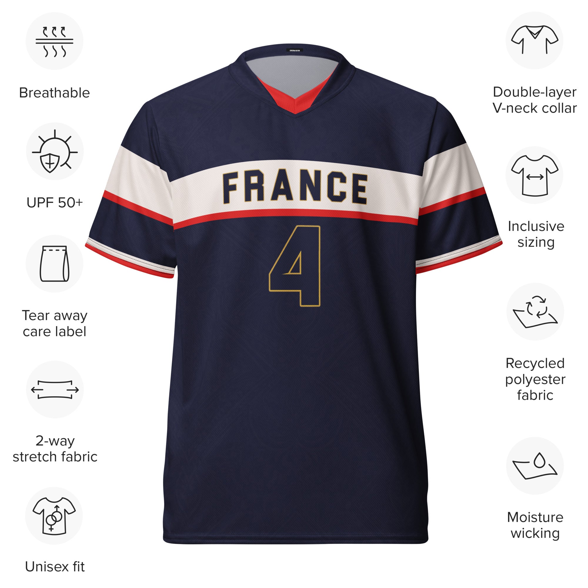 all-over-print-recycled-unisex-sports-jersey-France-Bleu-Majesté-edition-soccer-jersey-royal-blue-base-with-white-chest-band-and-gold-FRANCE-branding-premium-national-team-fanwear-front-view