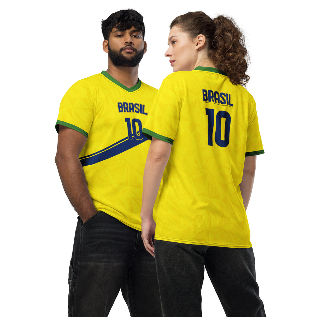 all-over-print-recycled-unisex-sports-jersey-#10-Brazil-Aurora-Amarela-edition-soccer-jersey-vibrant-yellow-with-blue-diagonal-strike-and-geometric-pattern-premium-national-team-fanwear-front-and-back-view