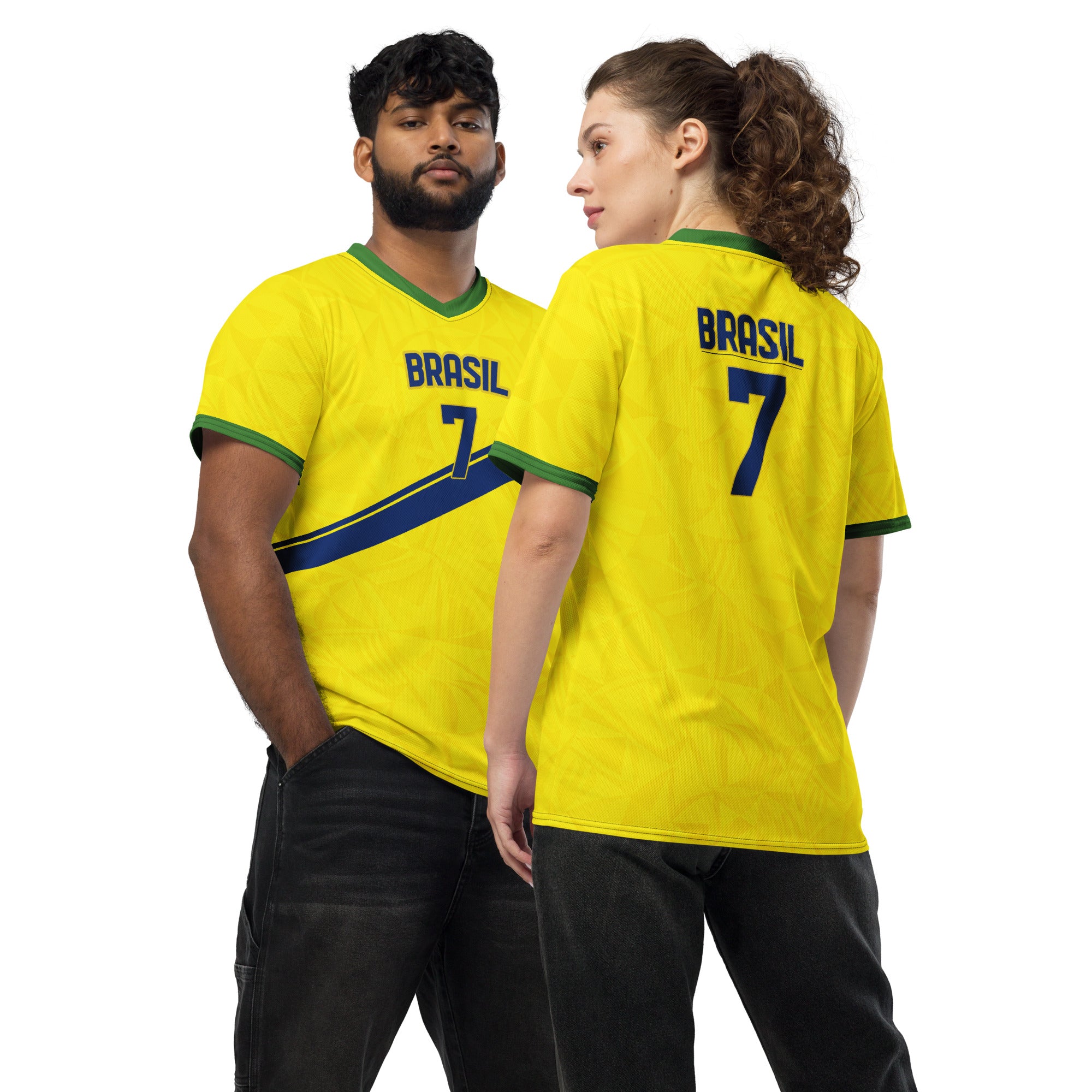 all-over-print-recycled-unisex-sports-jersey-#7-Brazil-Aurora-Amarela-edition-soccer-jersey-vibrant-yellow-with-blue-diagonal-strike-and-geometric-pattern-premium-national-team-fanwear-front-and-back-view