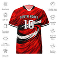all-over-print-recycled-unisex-sports-jersey-South-Korea-Taegeuk-soccer-jersey- crimson-base-with-sweeping-red black white-wave-design-premium-national-team-fanwear-front-view